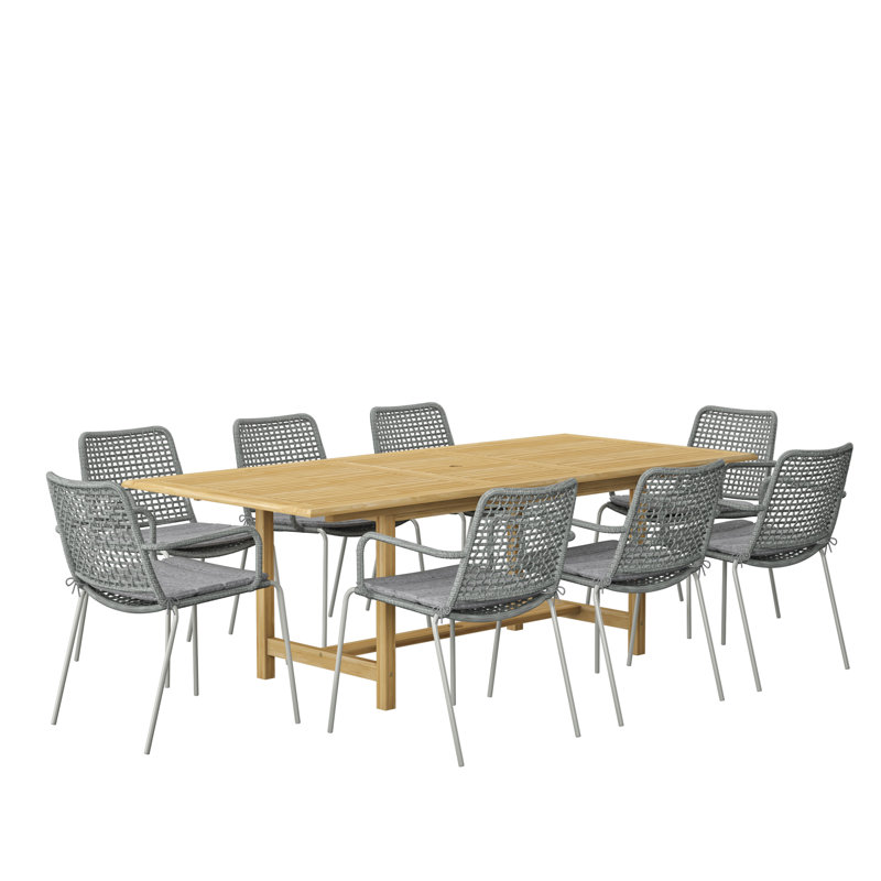 Ensemble repas de patio en teck avec table rectangulaire 9 pièces Anautica - Amazonie