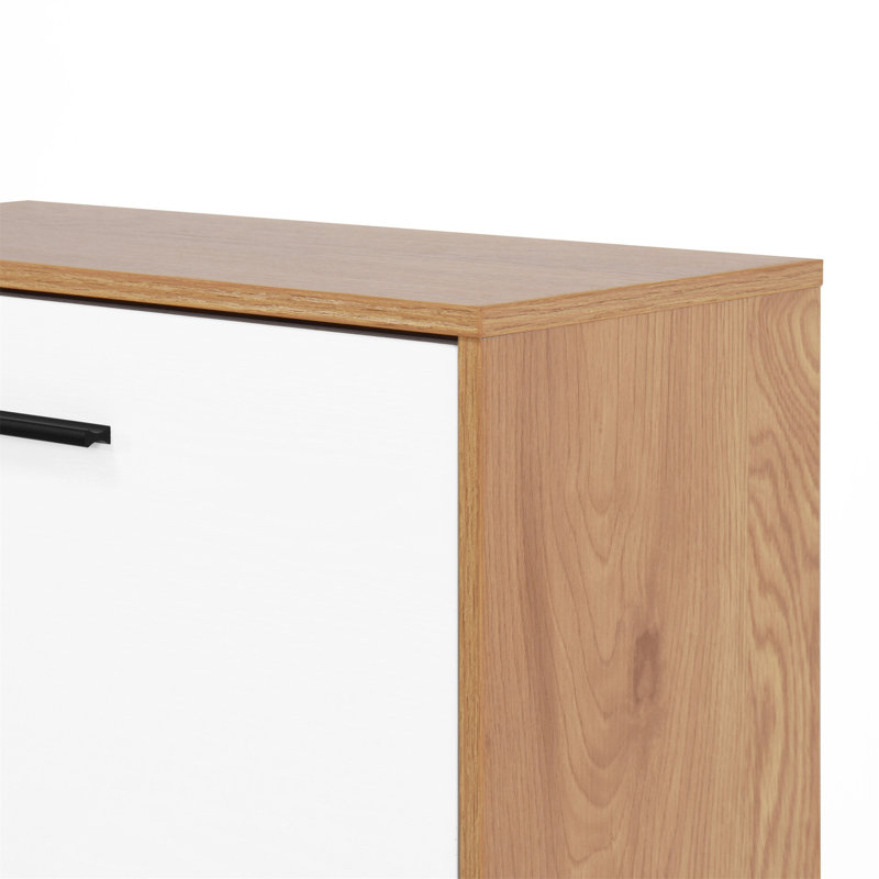 Armoire de rangement pour chaussures avec 3 tiroirs à panneaux blancs, Naturel / Blanc