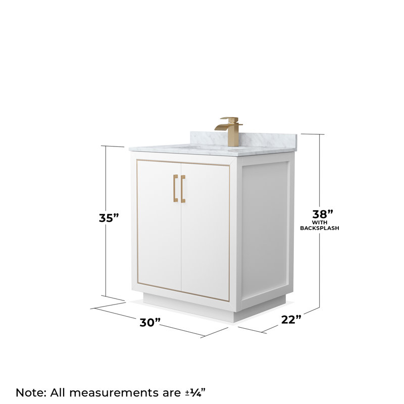 Icon 30'' W Single Vanity, White, Matte Black, White Carrara