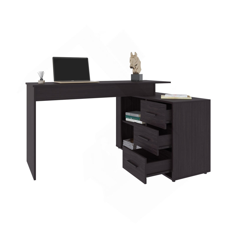 Bureau en L Upton, studio, chambre à coucher, bibliothèque, table d'étude, bureau, noir