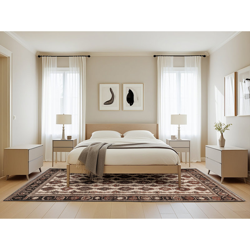 Machine Washable Persian Brown Area Rug, Rectangle 5' x 8'