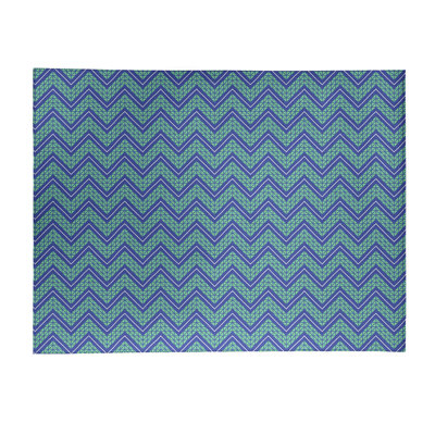 Tapis vert/bleu à chevrons à main