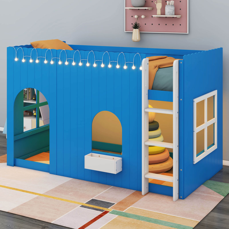 Lit mezzanine avec guirlande lumineuse à DEL, espace de jeu et de sommeil polyvalent, disponible en 2 tailles et finitions éclatantes