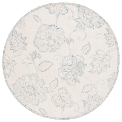 Rectangle Floral Handmade Tufted Wool/Cotton Area Rug in Ivory/Blue