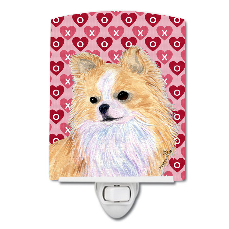 Éclairage pour nuit en céramique keeshond hearts love and valentines, Chihuahua brun