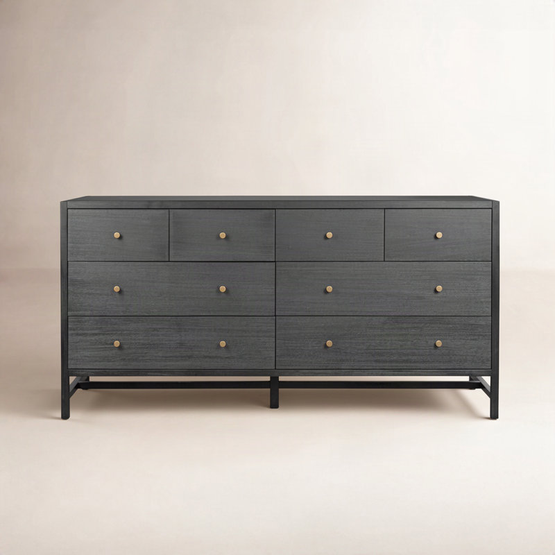 Sullivan 10 Drawer Dresser in Saddle Tan, Brushed Black Acacia Solid
