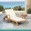 Chaise longue inclinable en bois d'acacia avec roulettes, dossier réglable à 4 positions et coussin moelleux pour la terrasse et le jardin
