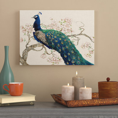 'Peacock and Blossoms II' Acrylic Painting Print on Wrapped Canvas