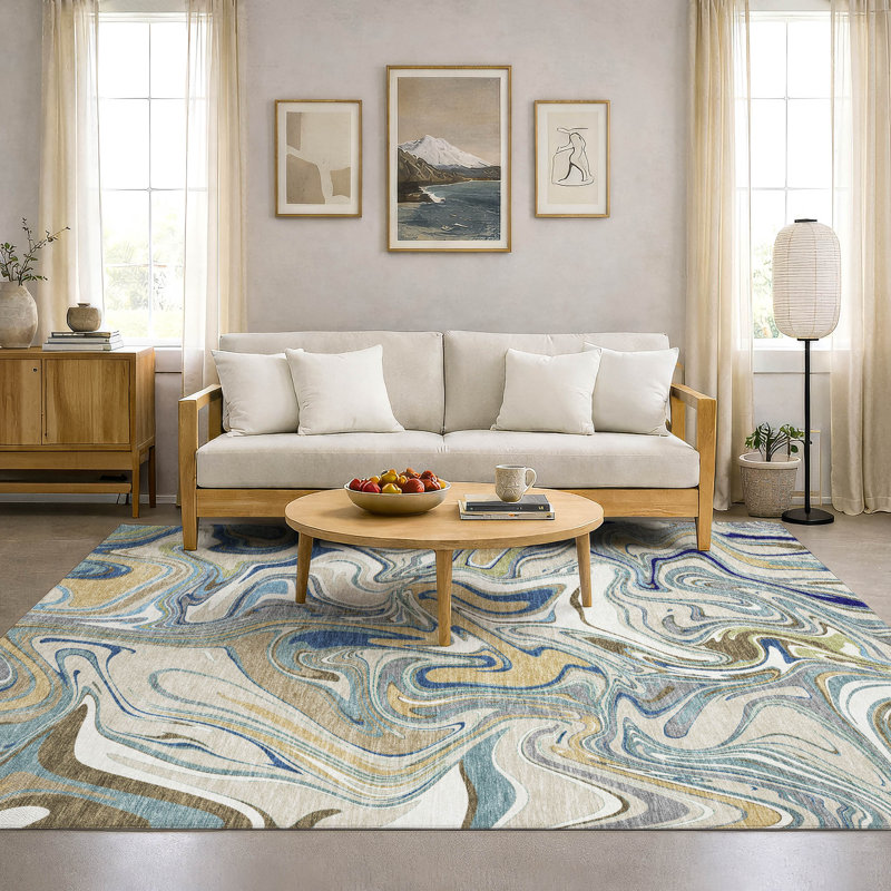 Premium Machine Washable Mayfield AMF2395 Abstract Rug, 3' x 5', Putty