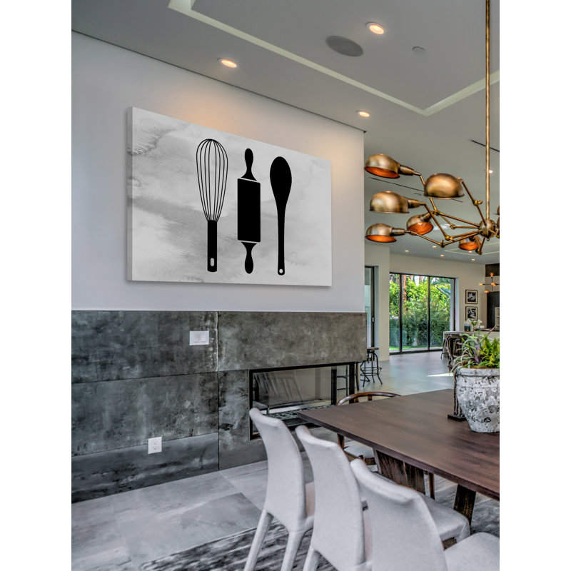 "ustensiles de cuisson" par diana alcala, reproduction d’art sur toile tendue, H 30 po x l 45 po x P 1,5 po