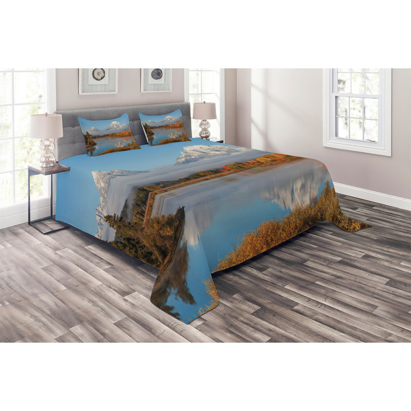 Landscape Polyester Coverlet, King Bedspread + 2 Shams