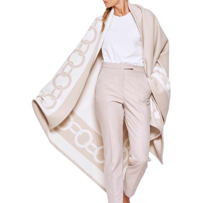 Chains Hand Woven Throw Blanket, Beige/Milk