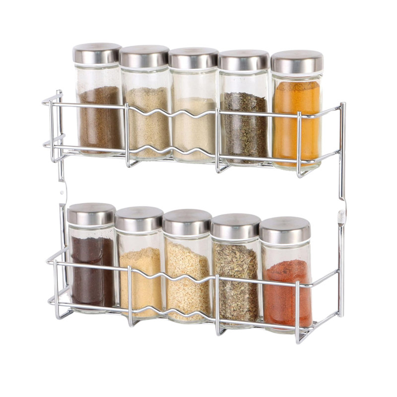 Buckingham 2-Tier Chrome Spice Rack Wall-Mounted Cupboard Organizer, 28 cm