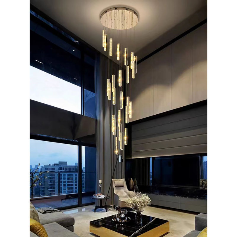 Balazs 12-Light Crystal Column Chandeliers 10ft Long Foyer Pendant Light Dimmable 3000-6000K LED