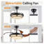Ventilateur de plafond 42 "rétractable avec lumière - Ventilateur de lustre moderne à DEL, télécommande à 6 vitesses et éclairage à intensité variable pour le salon