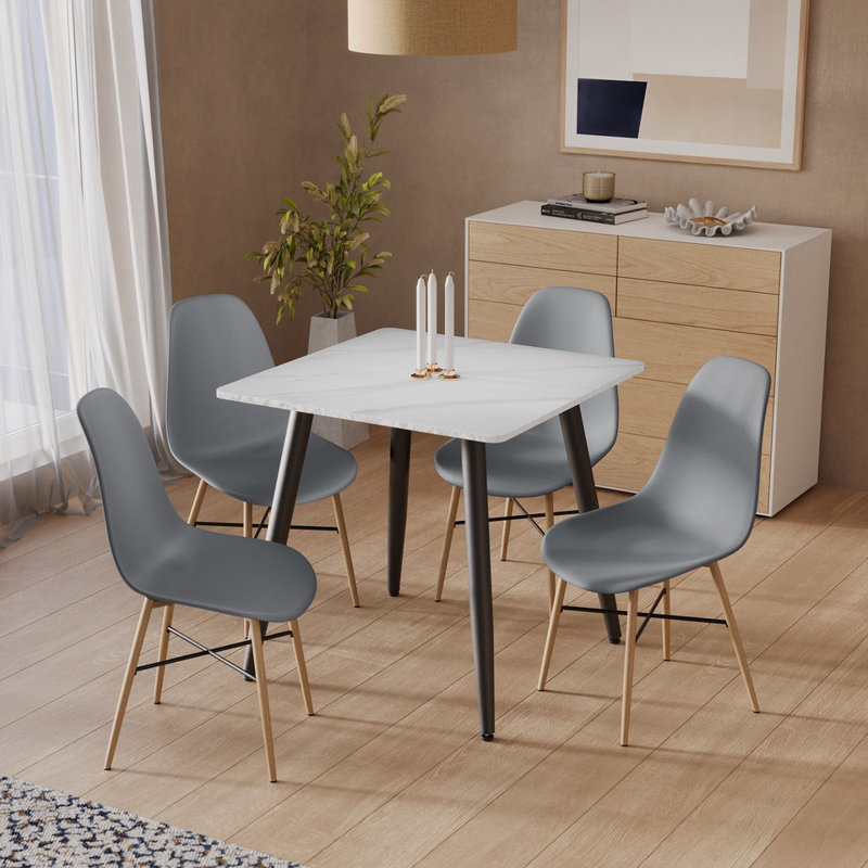 4 - Person Dining Set, Grey, White Matt
