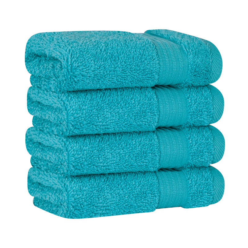 100% Cotton Turkish  Washcloth Set, 4 Piece Soft, Absorbent Wash Rag Small Towels, Aqua Blue