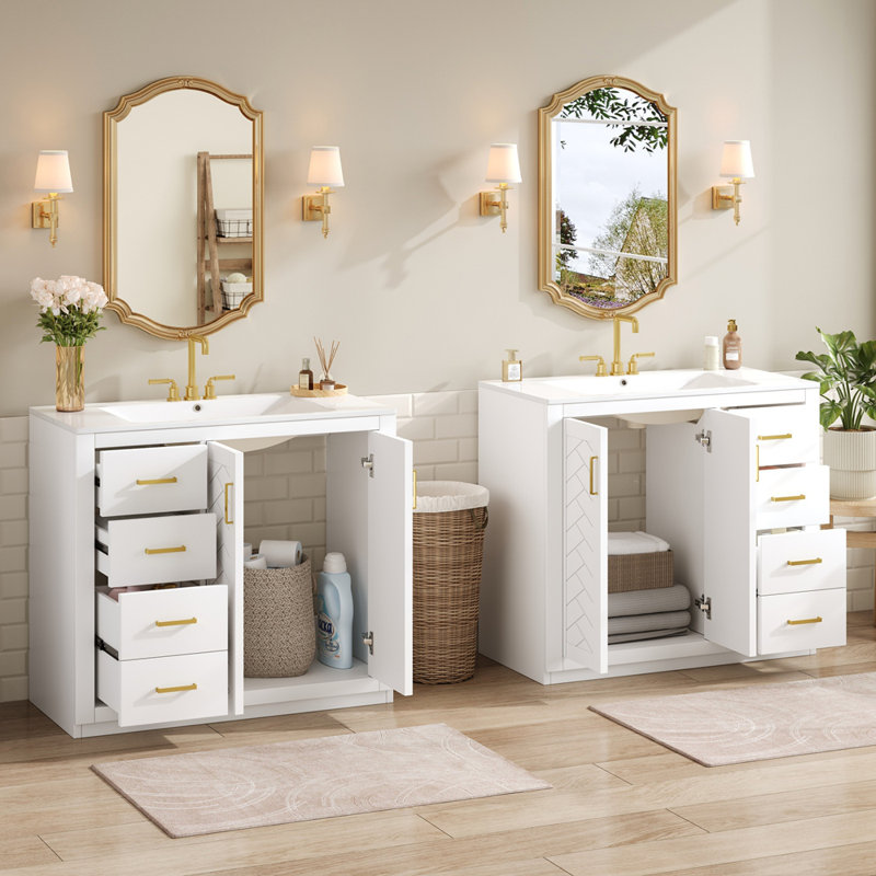 Le meuble-lavabo 72 po avec lavabo en céramique peut être séparé, Blanc