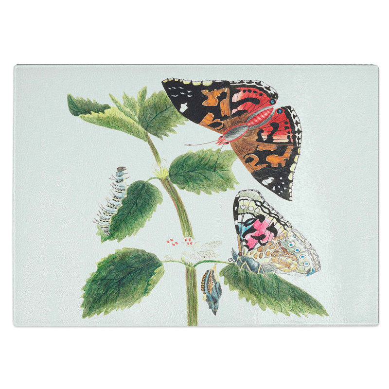 Tempered Glass Caterpillars and Butterflies Chopping Board, 39 cm W x 28.5 cm L