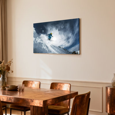 Skiing Action Scene Canvas Wrapped Wall Art Oil Painting Print Set Of 1
