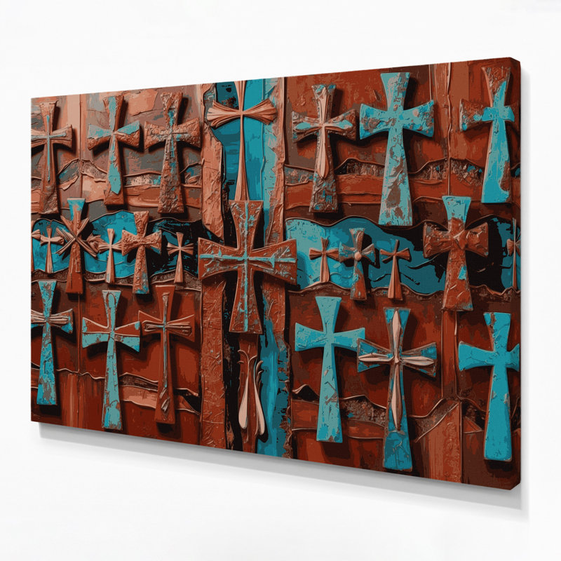 «Southwestern Patterns» Apache Crosses 201, art mural sur toile brune, H 16 po x l 20 po