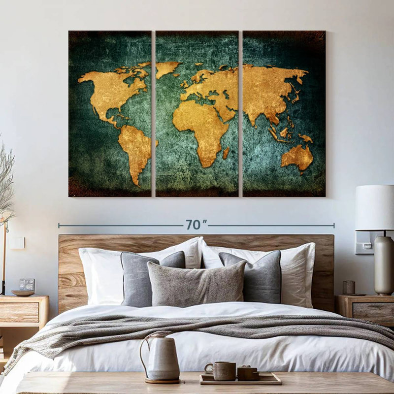 «Grunge World Map», reproduction d'art sur toile, H 42 po x l 65 po x P 1,25 po
