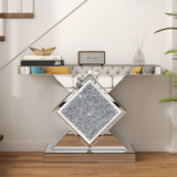 Rillamas LED Lighting Mirrored Console Table Crushed Diamond Inlay