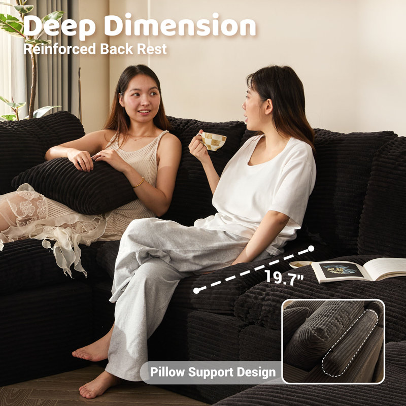Corduroy Sofa, BLack, 268cm-3L
