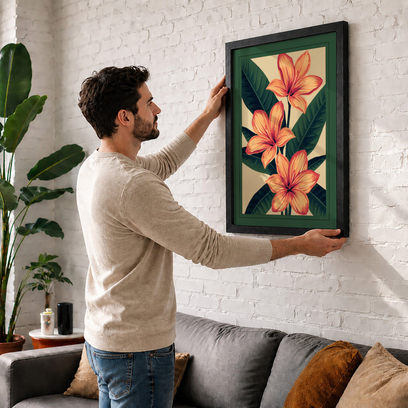 Three Orange Blooms Botanical - Print, A2 - 59.4 x 42.0 cm, Black
