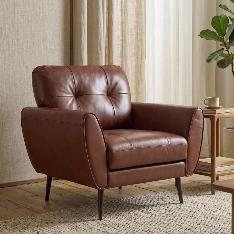 Corvo 33.4' Wide Tufted Armchair, Similicuir brun