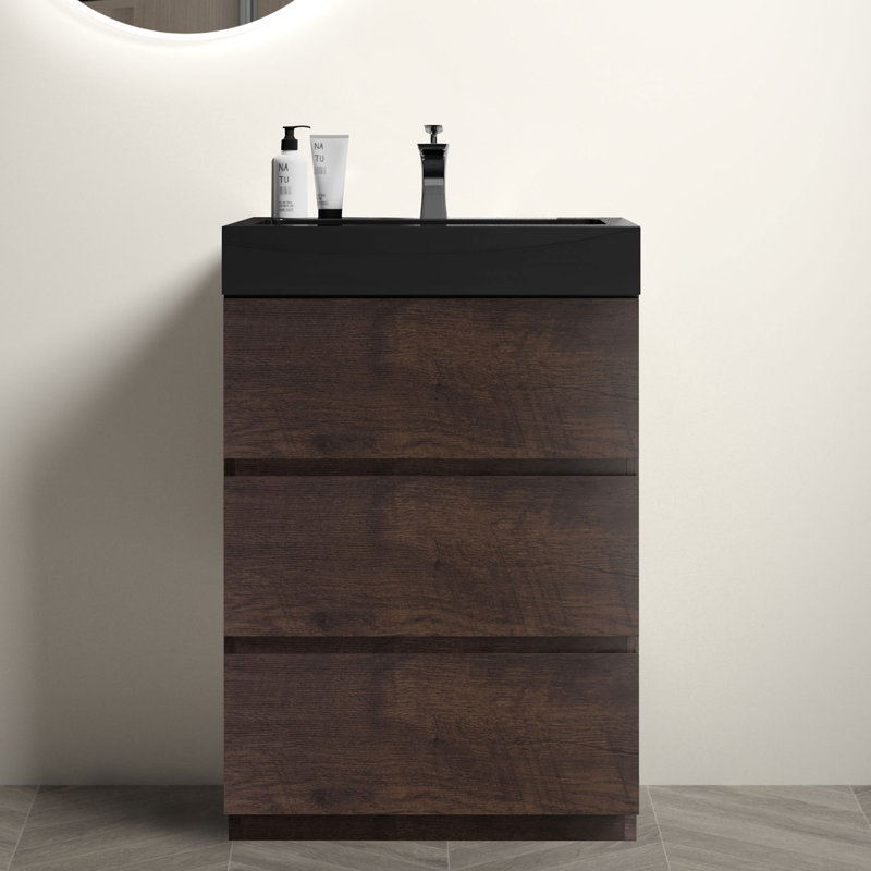 Meuble-lavabo moderne en noyer - 24 po, grand espace de tiroir 24 po, Max