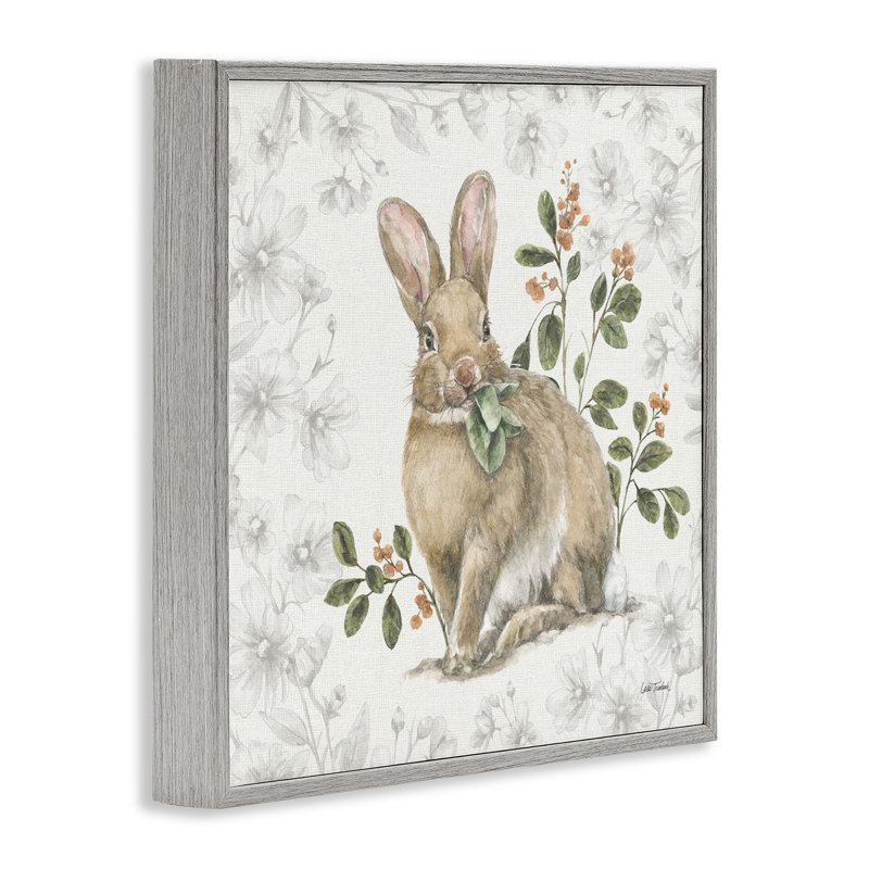 «Floral Garden Bunny», art de la giclée encadrée par Leslie Trimbach, Estampe numérique Farmhouse, H 12 po x l 12 po