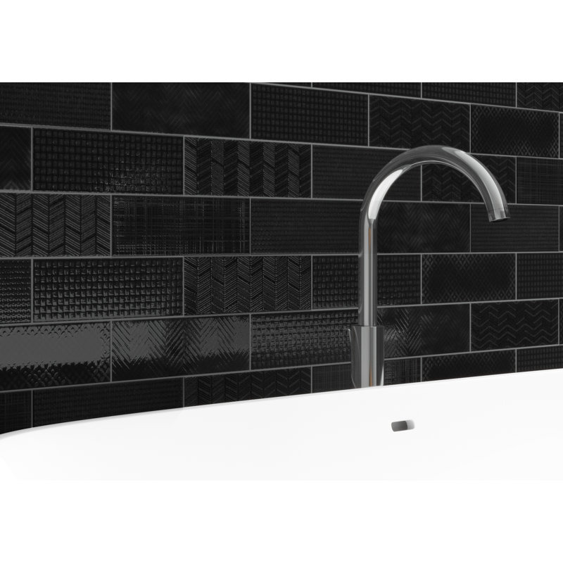 Metrola 3D Mix 4 in. x 12 in. Glossy Ceramic Subway Wall Tile, Carbon