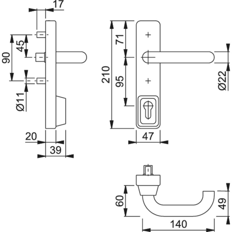 Amalio Keyed Right Hand Door Handle, Satin Stainless Steel