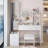 Full Body Mirror Cabinet + Round Mirror LED Vanity Table + Cushioned Stool, 17" diameter LED Mirror, Touch Control, 3-color, Brightness adjustable, Large Desktop, Multi-layer High Capacity Storage-238098386
