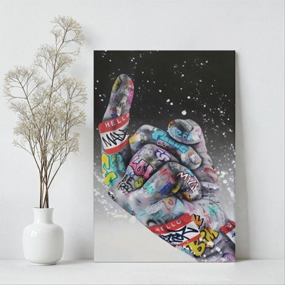 1Pc Framed Canvas Poster Print Graffiti Hand, Street Art Elements, Abstract Expressionism Wall Art, Wall Decor, Perfect for Room Decor Living Room Bed