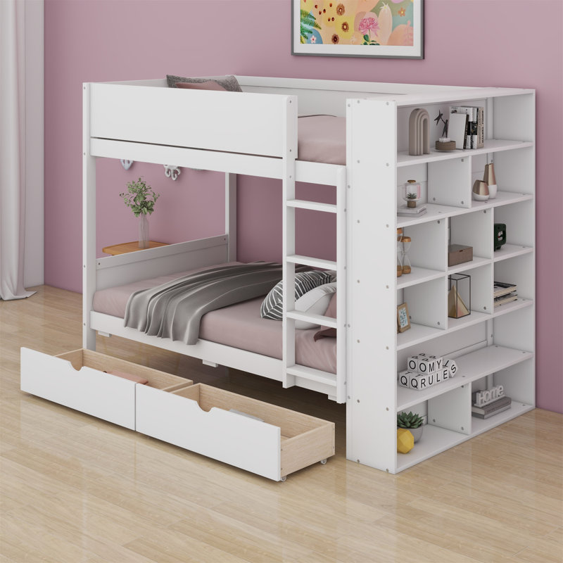 Lit superposé double avec 2 tiroirs Louis, Simple sur simple, Blanc