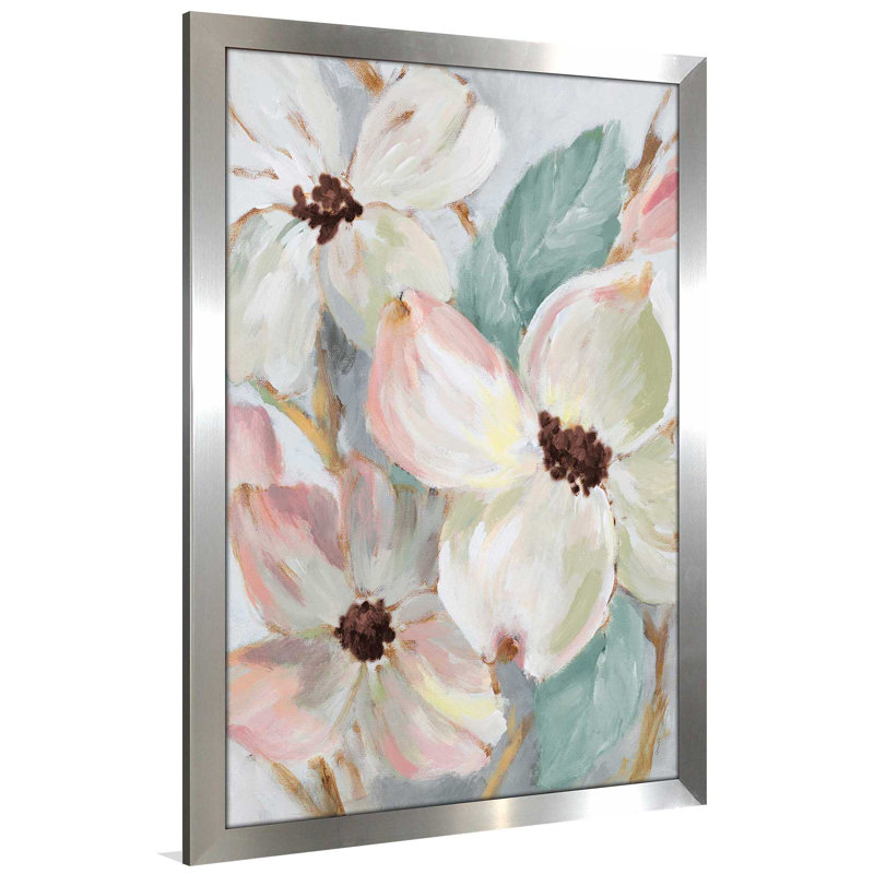 «Silemment Bloom Teal II», reproduction de peinture à l'huile, H 27,5 po x l 21,5 po x P 0,75 po, Encadrement argenté
