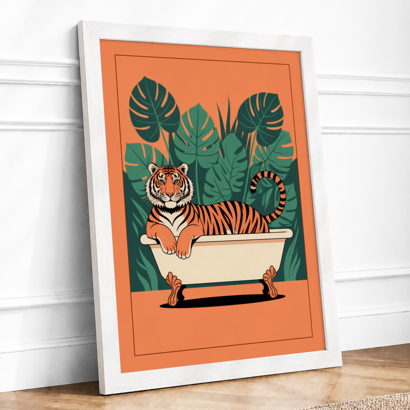 Tiger in the Tub Modern - Framed Print, A2 - 59.4 x 42.0 cm, White
