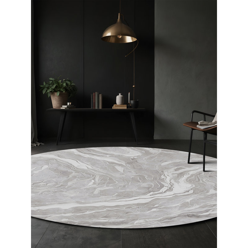 Tapis gris lavable à la machine, Rond 5 pi