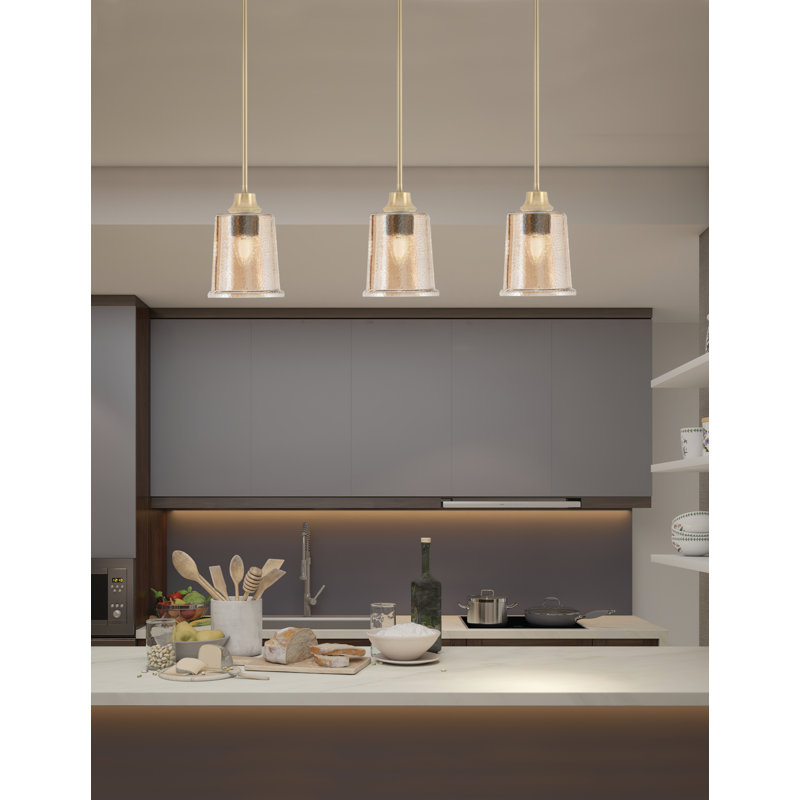 Luminaire suspendu Waynesburg illustré en laiton vieilli avec verre à bulles 5,25 po ambre, Amber, New Age Brass
