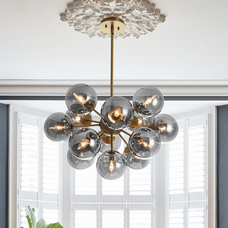 13 - Sputnik Glass Globe Chandelier, Brushed Gold