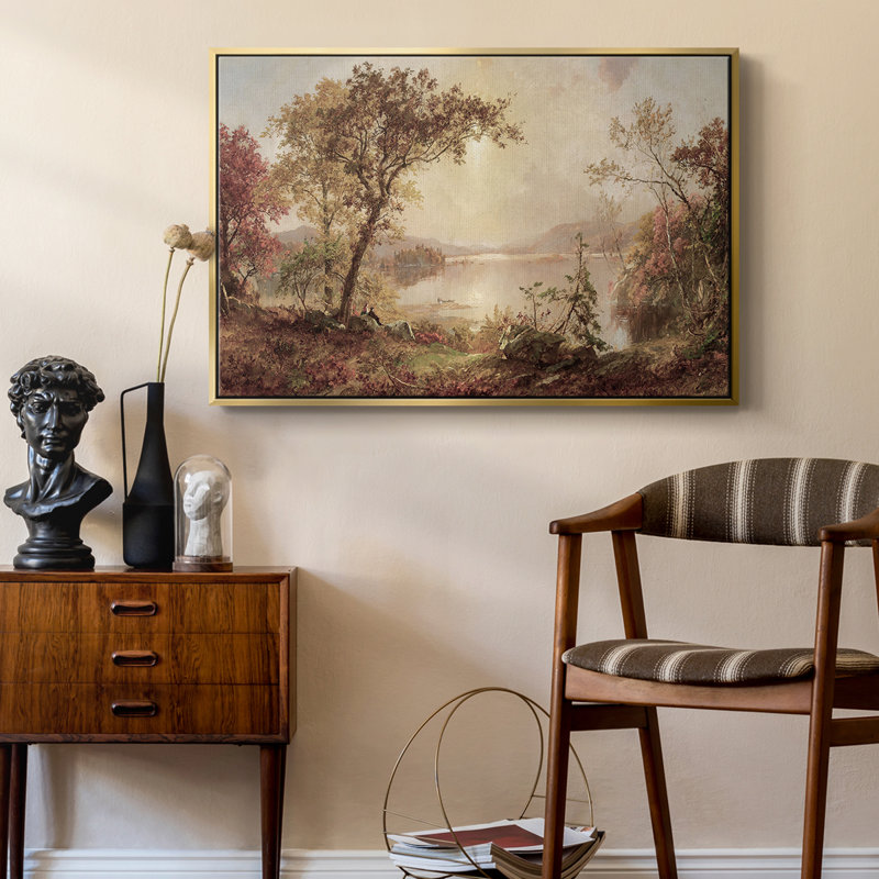 Paysage rétro -ccccxxix, Toile avec cadre flottant or, H 27 po x l 41 po x P 2 po