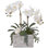 Real Touch Cream White Phalaenopsis Orchids With Seashell In Stone Wash Pot