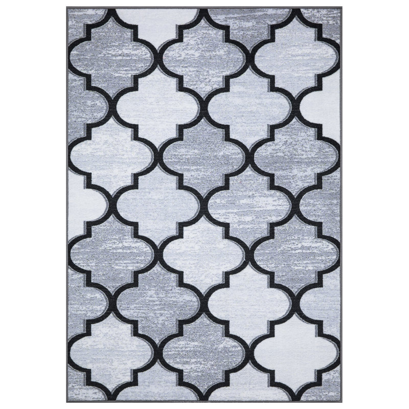 Modern Grey Geometric Area Rug & Runner – Non Slip Large Living Room, Bedroom, Hallway & Kitchen Carpet, Rectangle 60 x 112cm