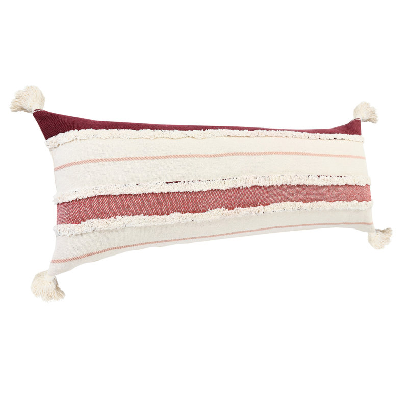 Oreiller à fermeture à glissière 14 po x 36 po 100% coton rayé bleu et blanc cassé 14 po x 36 po, Rouge / blanc cassé