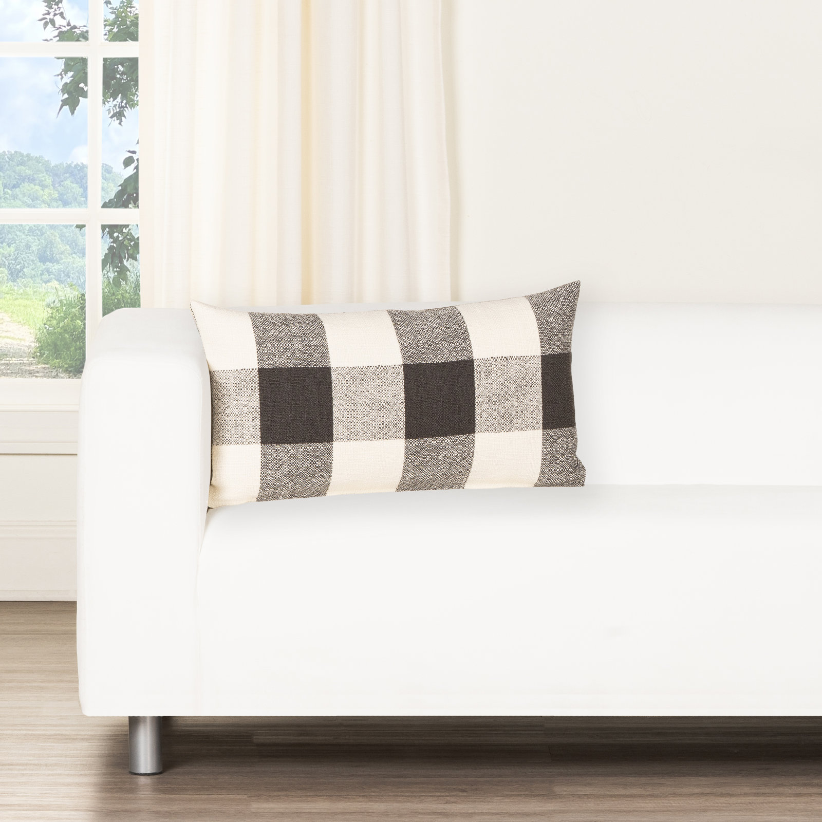 Birch Lane Cleveland Throw Pillow Lumbar, Polyester, Black Checkered