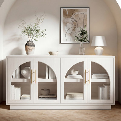 Arden 60" Curved Arch Sideboard Cabinet with 4 Tempered Glass Doors and Adjustable Shelves