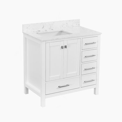 36'' Bathroom Vanity, Solid Wood Frame Bathroom Storage Cabinet, Freestanding Vanity Top with Basin