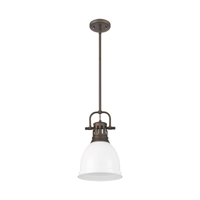 Petit luminaire suspendu avec tige Aljona, H 14,25 po x l 8,875 po x P 8,875 po, Blanc mat, Bronze huilé